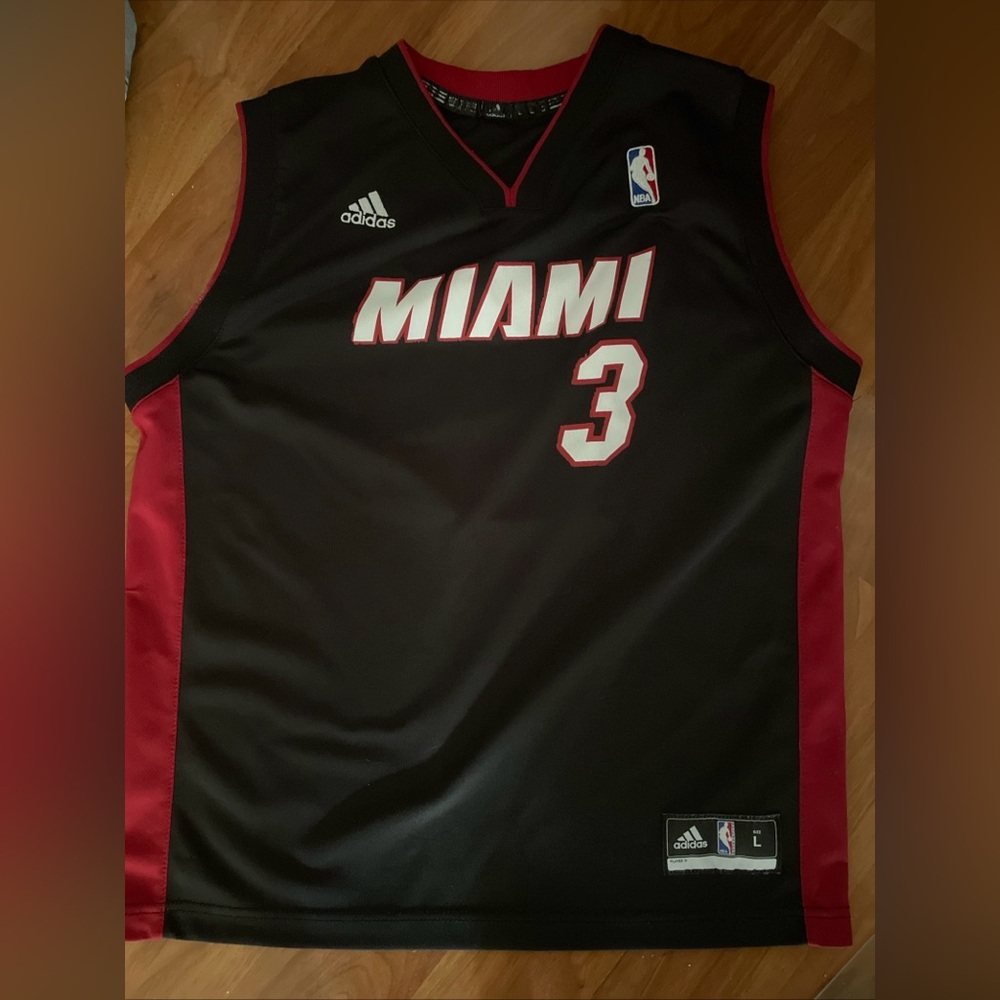 Miami Heat Wade -Adidas Miami Basketball Jersey - Black and Red